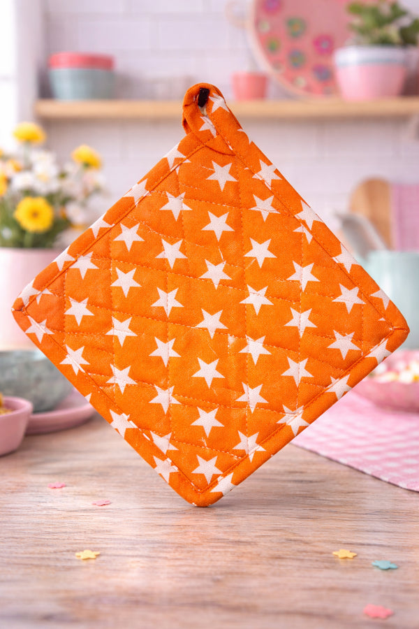 🇩🇰 Krassilnikoff Topflappen „Stars“ – Orange mit weißen Sternen