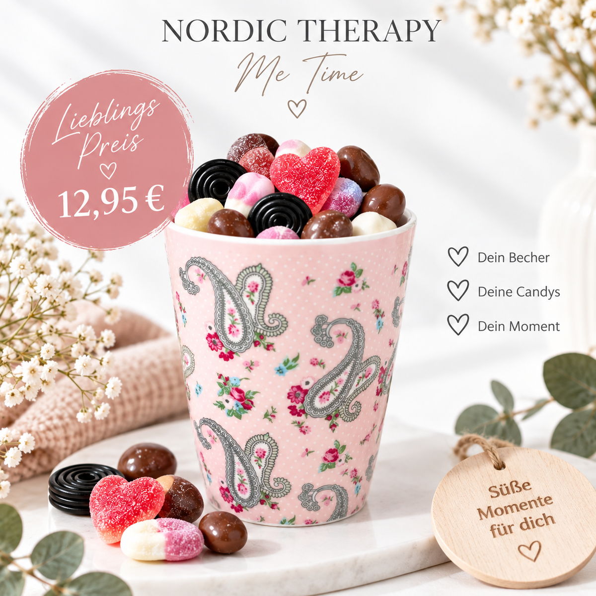 🩷 Nordic Therapy Candy-Becher „Paisley Pink“