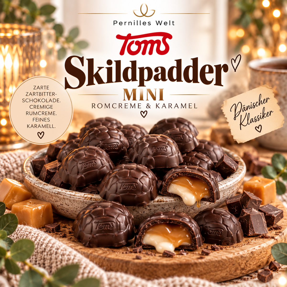 🇩🇰 Toms Skildpadder Mini – Schokoladenpralinen mit Romcreme & Karamell | 100 g 🐢🍫