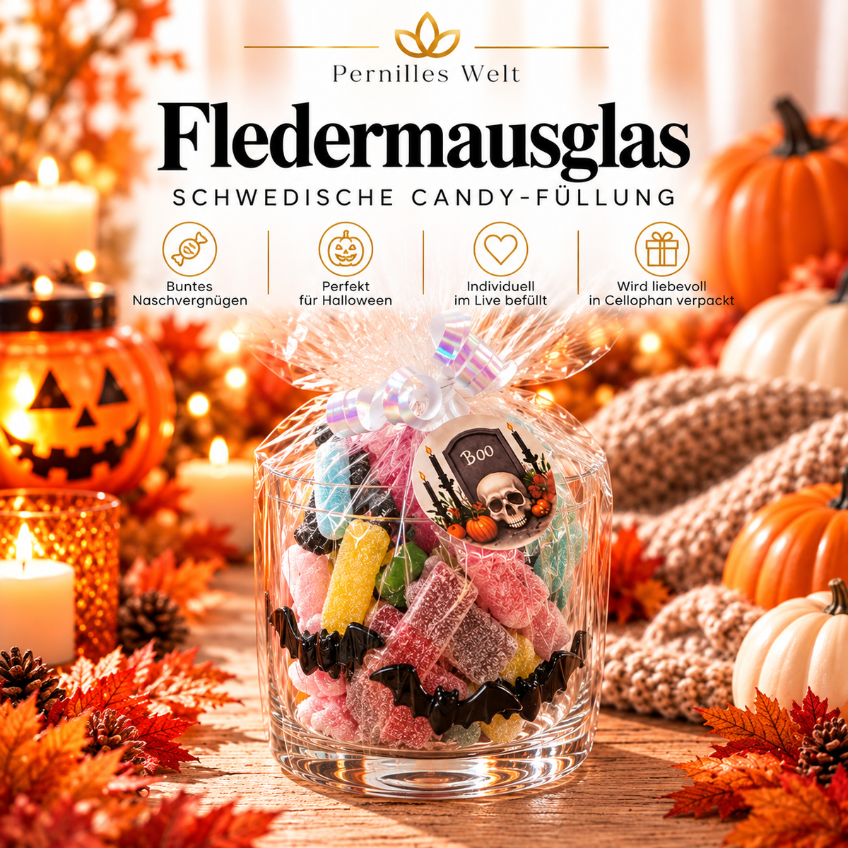🕷️ Fledermaus -Glas mit 400 g saurer Candy-Füllung