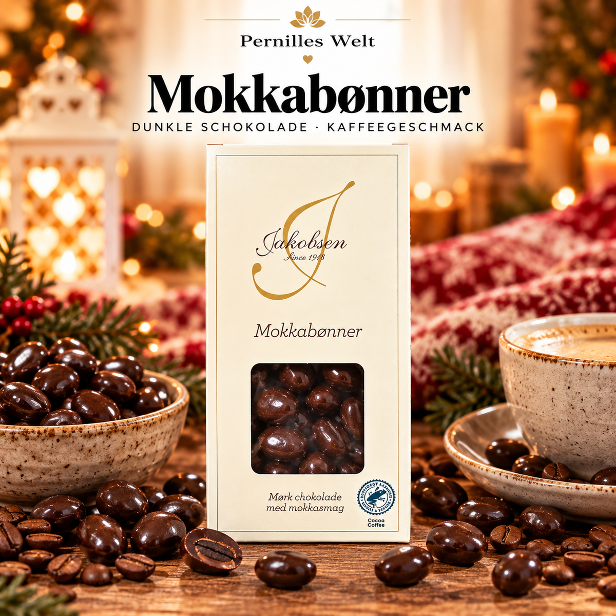 Jakobsen Mokkabønner – Dunkle Schokolade mit Mokkageschmack | 125 g