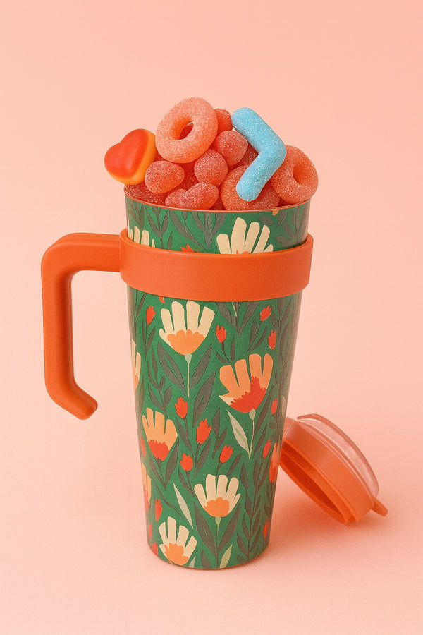 🌸 Floral Candy Cup – mit Griff & Herz-Naschi in Grün 🌸