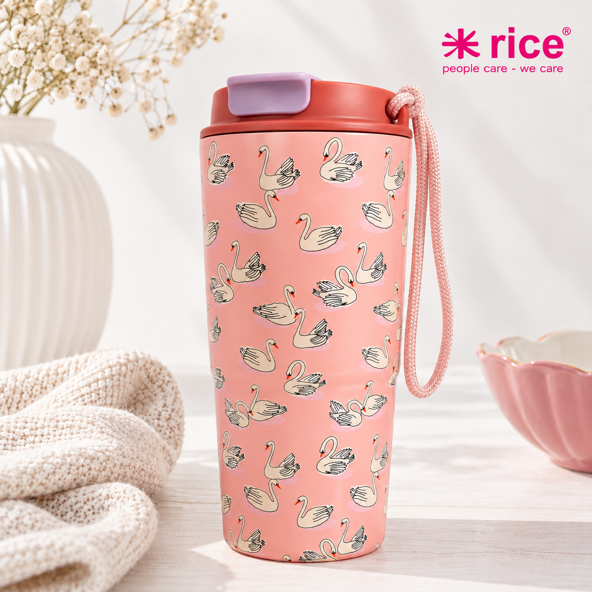 🦢 RICE Travel Cup „Swan“ – Rosa
