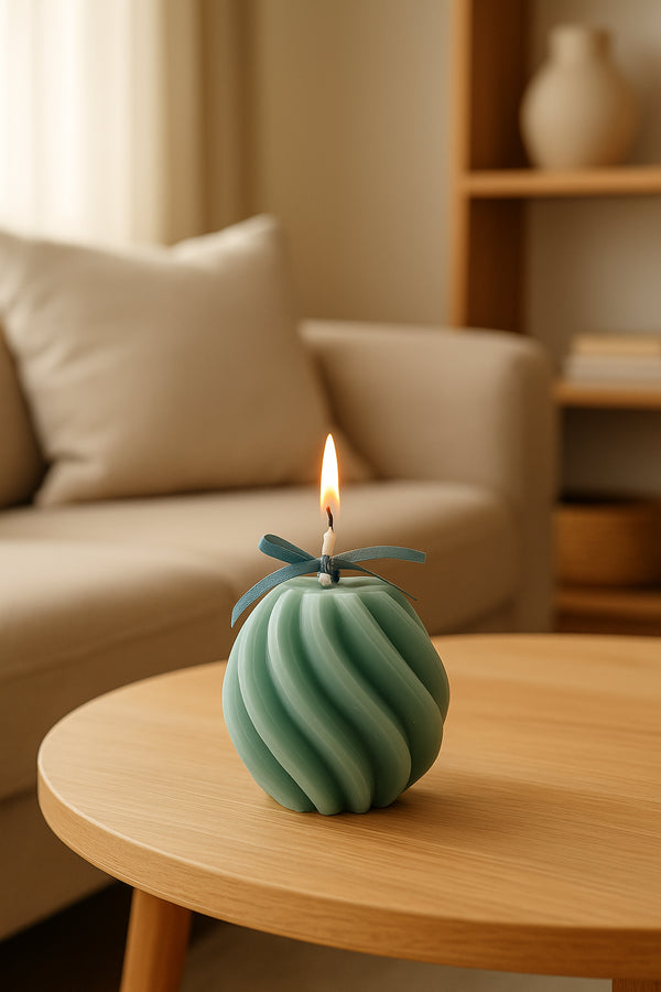 🕯️ Spiral-Kerze – Handmade Deko-Kerze Minze