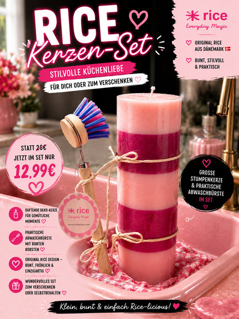 💖 Rice Küchenliebe Set – Kerze & Abwaschbürste 🇩🇰