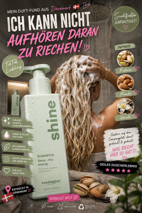 💚 Shine Shampoo – Sleek, Chic Energy
Mit Arganöl | Für geschmeidiges, glänzendes Haar
