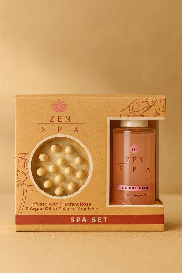 Zen Spa – Bubble Bath & Massage Brush Set (Rose & Argan)