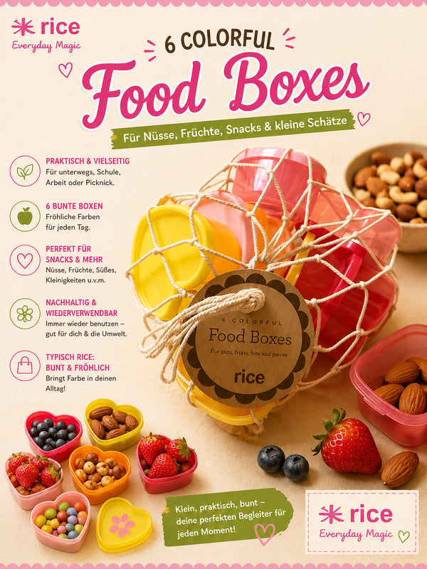 Rice Food Boxes – 6 bunte Snackdosen im Netz 🩷💛🧡❤️