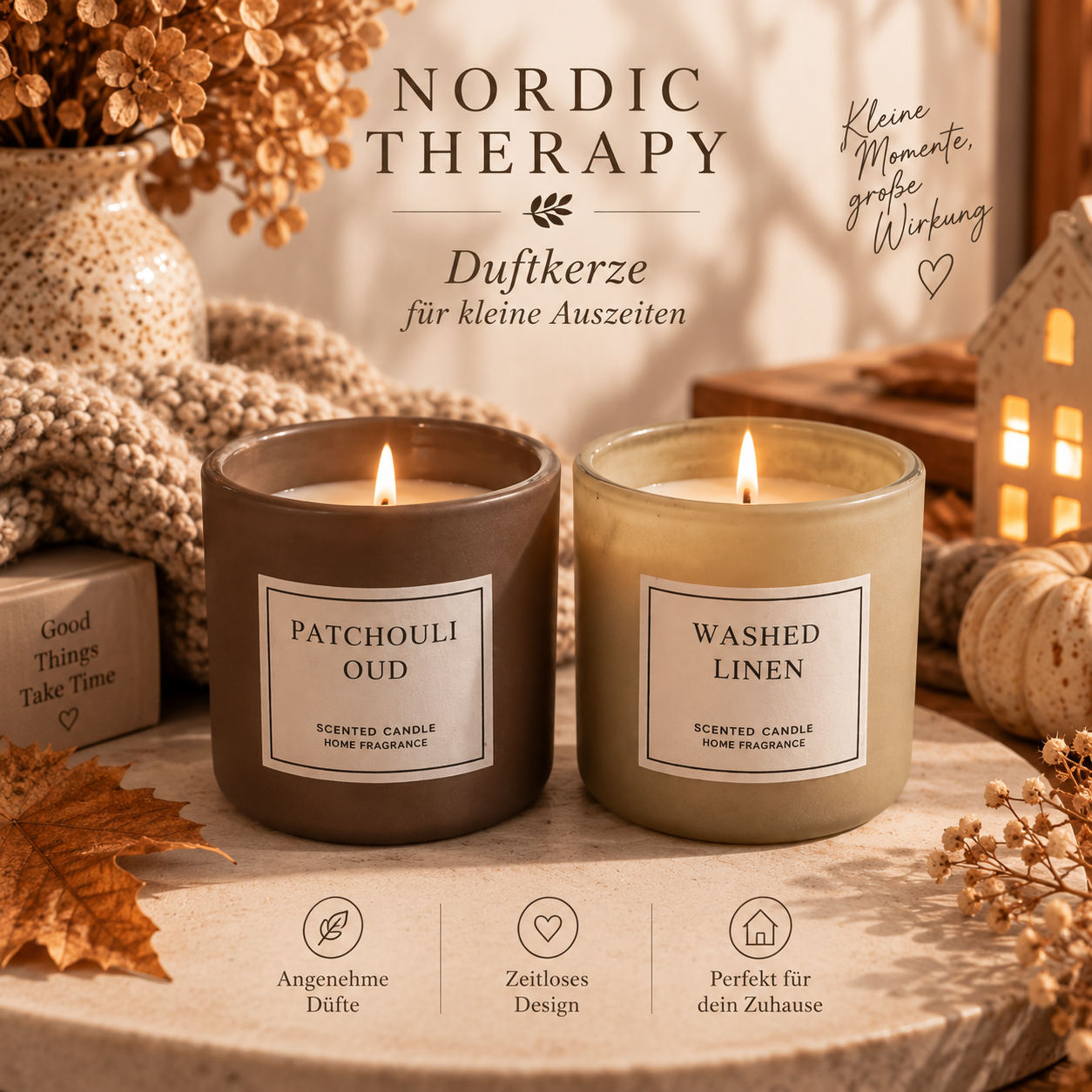 🕯️ Nordic Therapy Duftkerze – Patchouli Oud oder Washed Linen