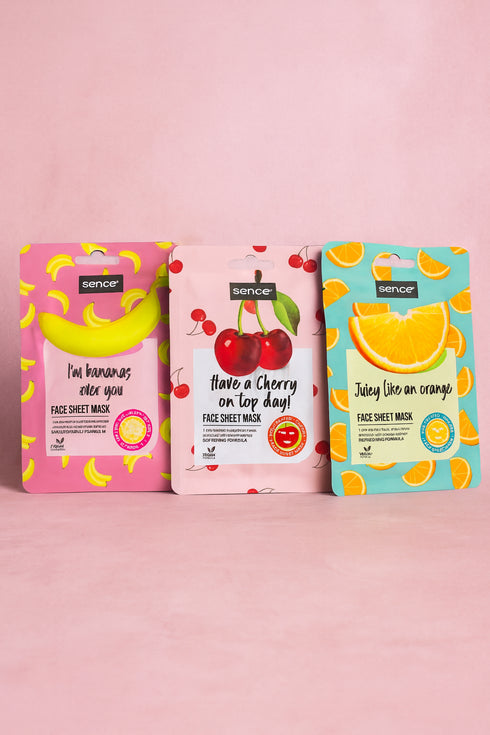 Sence Fruity Face Sheet Mask – Banana, Cherry & Orange Edition 🍌🍒🍊