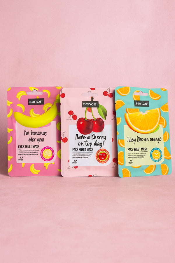 Sence Fruity Face Sheet Mask – Banana, Cherry & Orange Edition 🍌🍒🍊