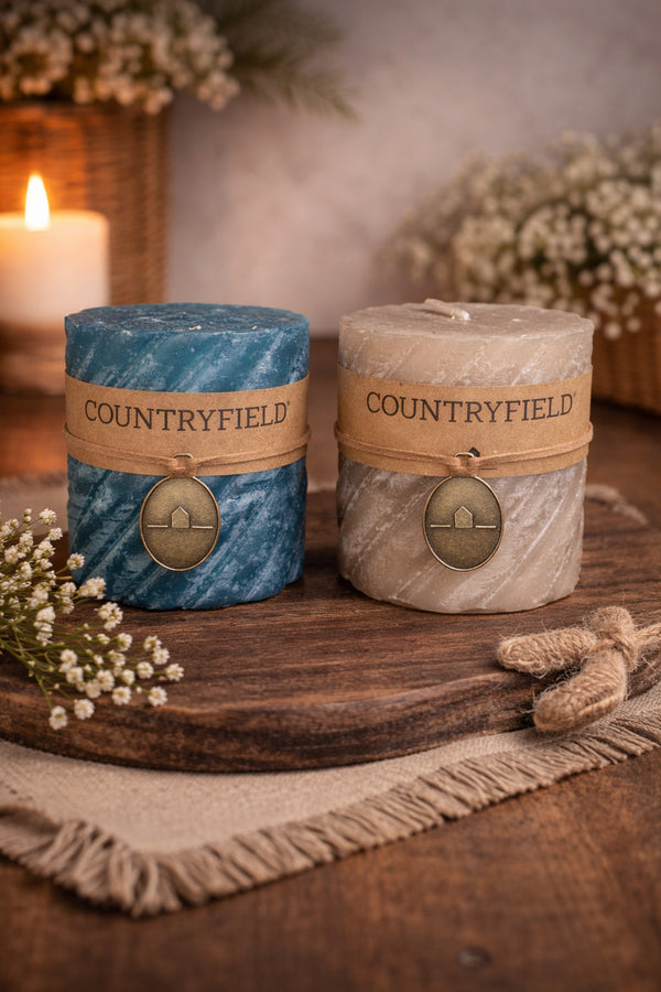 🕯️ COUNTRYFIELD Designkerzen – Eleganz trifft Wärme gedreht Petrol Beige
