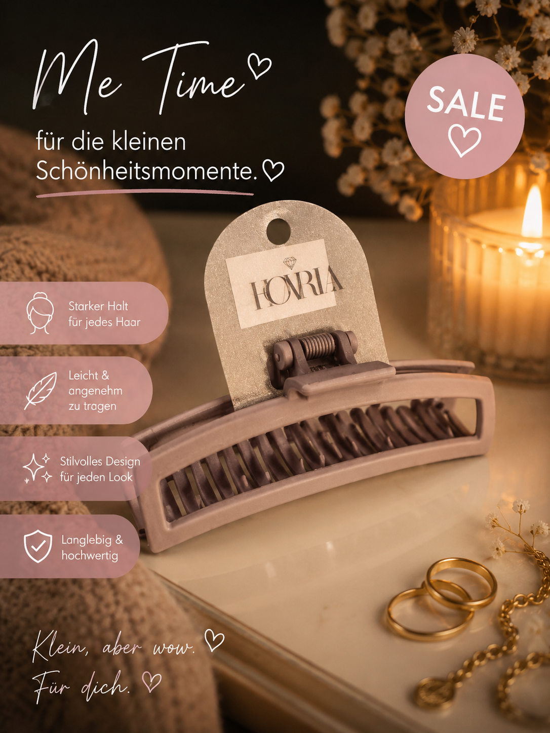 🤎 HORIA Haarspange – groß, rose