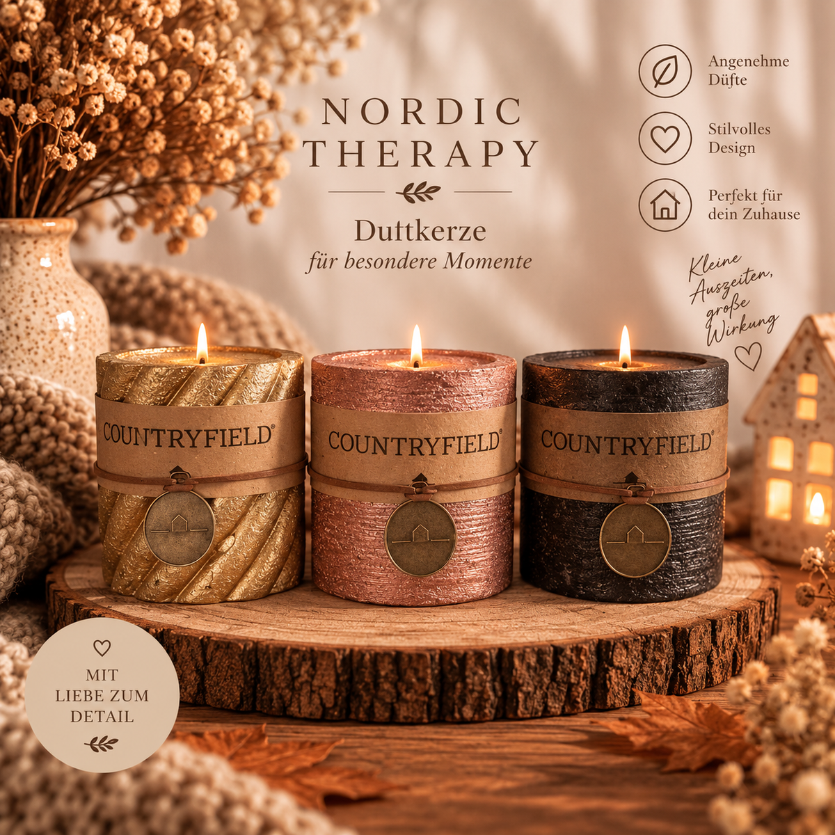 🕯️ Nordic Therapy Countryfield Duftkerze – Gold, Rosé oder Dunkel