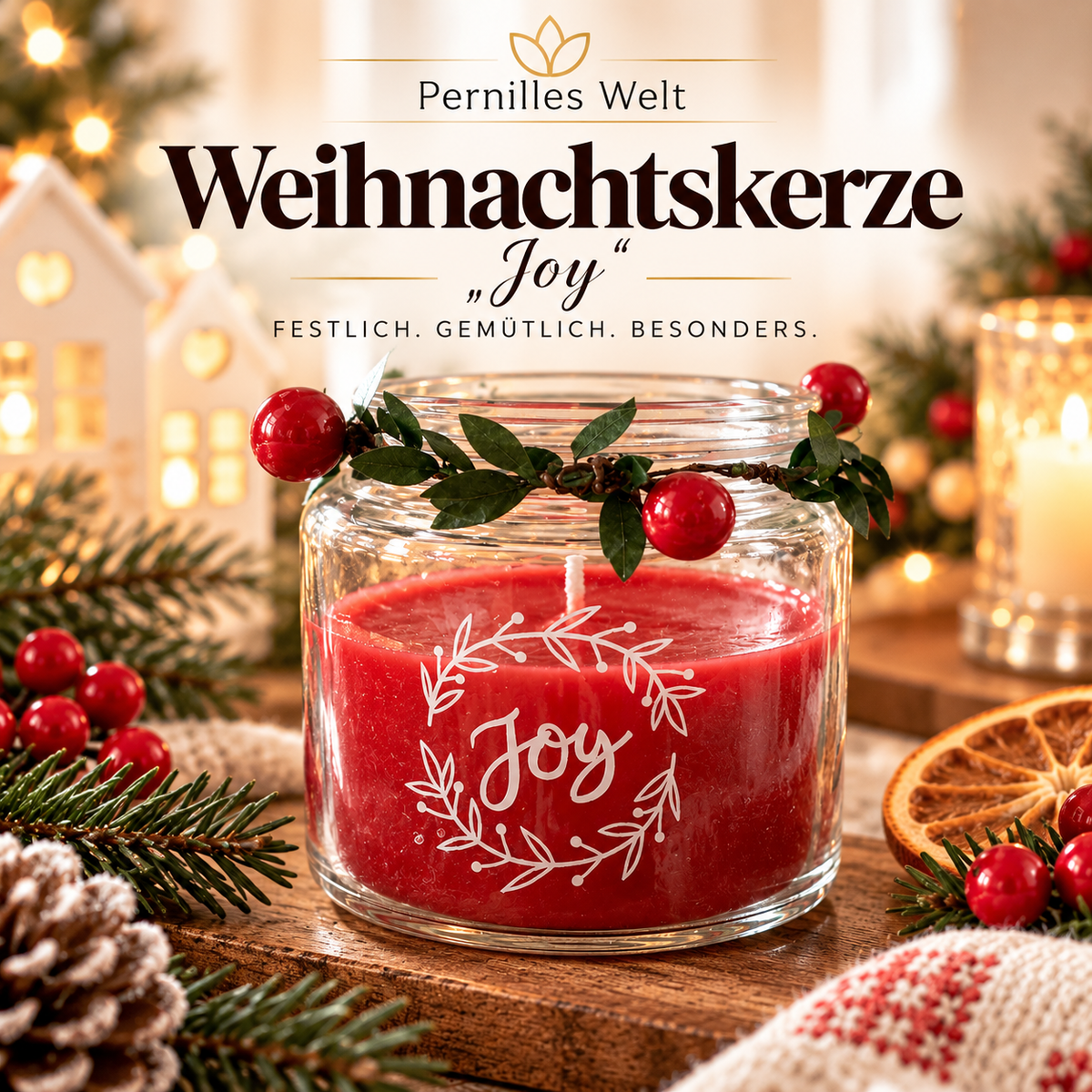 Weihnachtskerze „Joy“ 🎄❤️