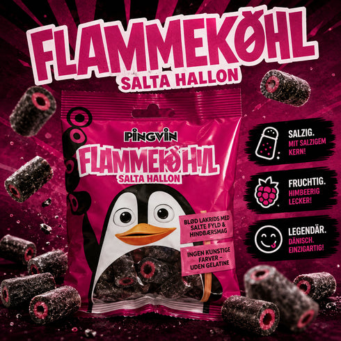 Pingvin Flammekøhl Salta Hallon 100 g 🌶️🩷