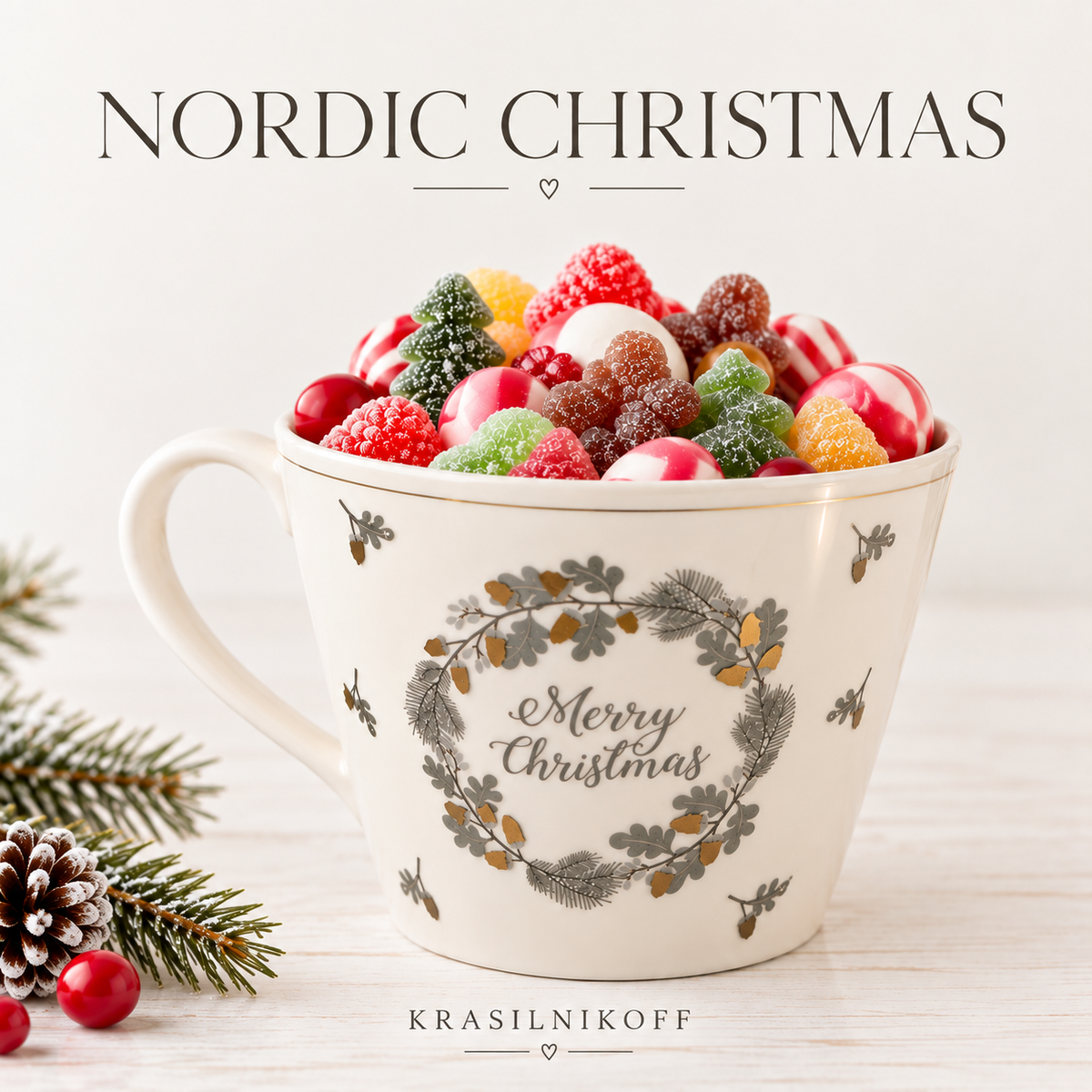 Merry Christmas – Krasilnikoff Becher mit 200 g Candy
