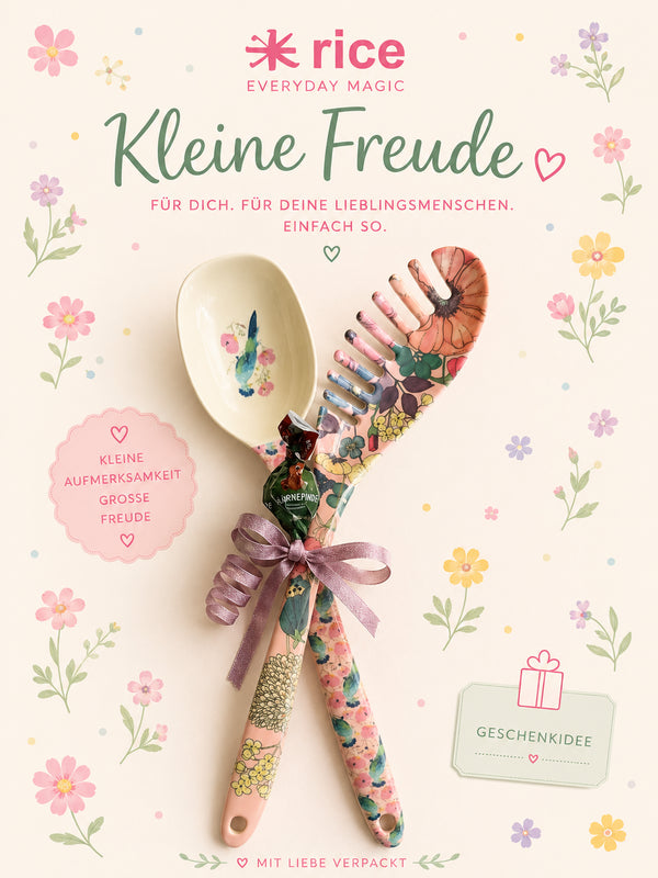 Rice Melamin-Koch- & Nudellöffel Geschenkset 🍝🌸 Vogel Rosa