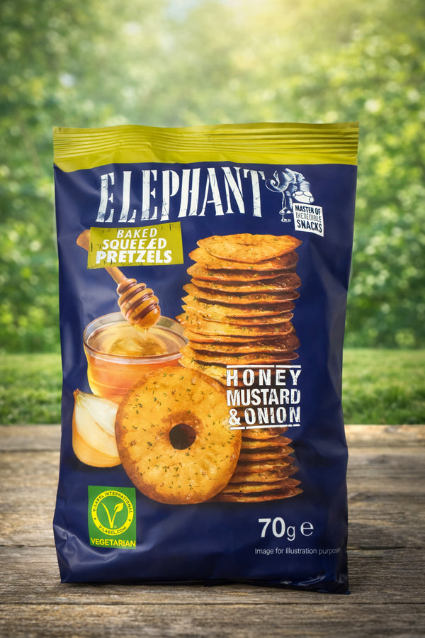 Elephant Baked Squeezed Pretzels – Honig, Senf & Zwiebel Geschmack (70 g)