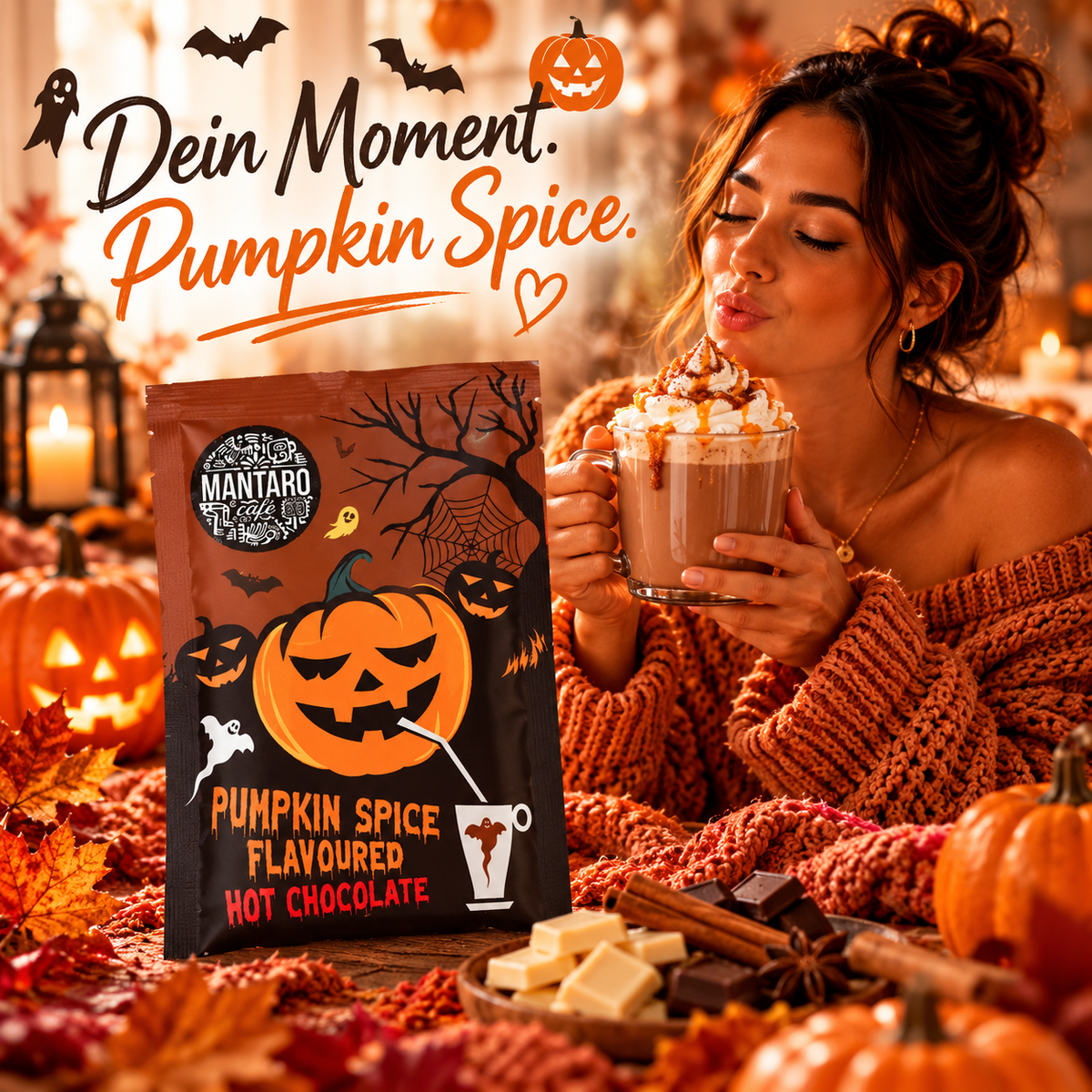 Mantaro Café Pumpkin Spice – Heiße Schokolade mit Kürbisgewürz-Geschmack | 25 g 🎃🍫