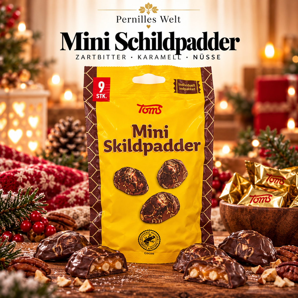 Toms Mini Skildpadder – 9 Stück | Dänische Schokoladenschildkröten mit Rum- und Karamellcreme 🍫🐢