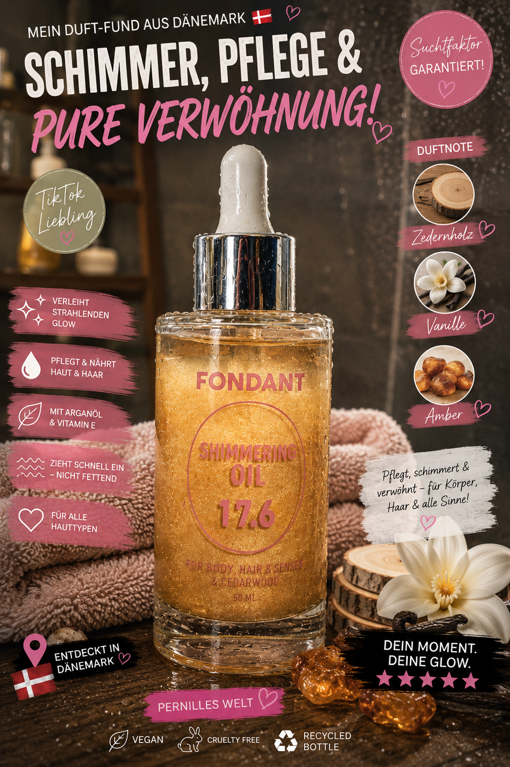 Fondant Shimmering Oil Gold 17.6 – Schimmerndes Körperöl (50 ml) ✨