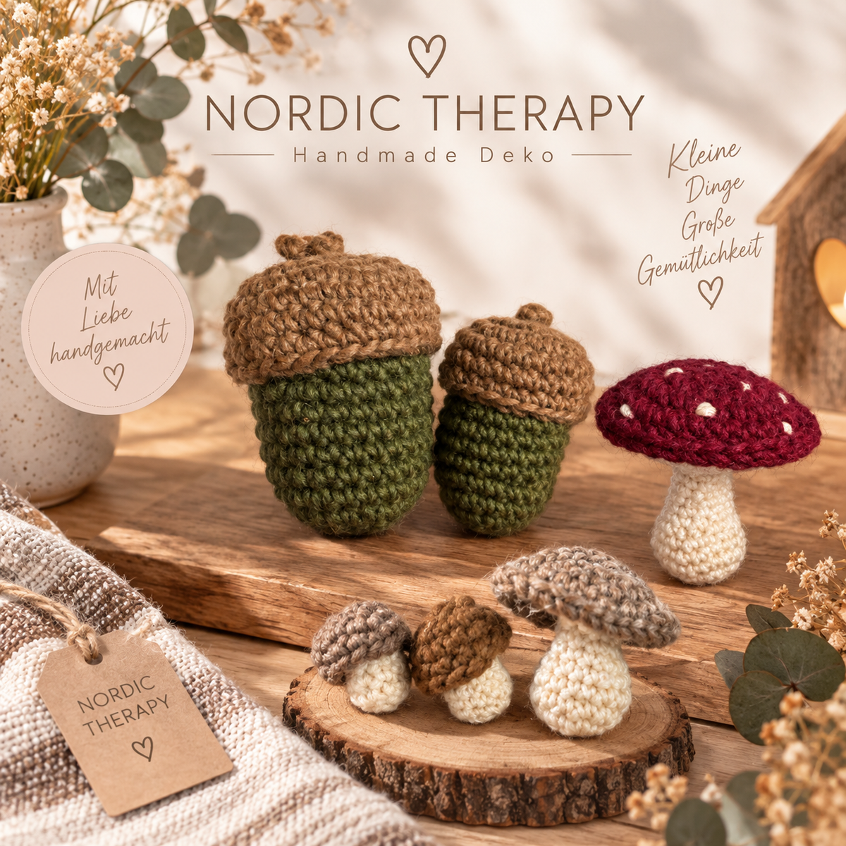 🍂 Nordic Therapy Handmade Herbstdeko – Eicheln & Pilze
