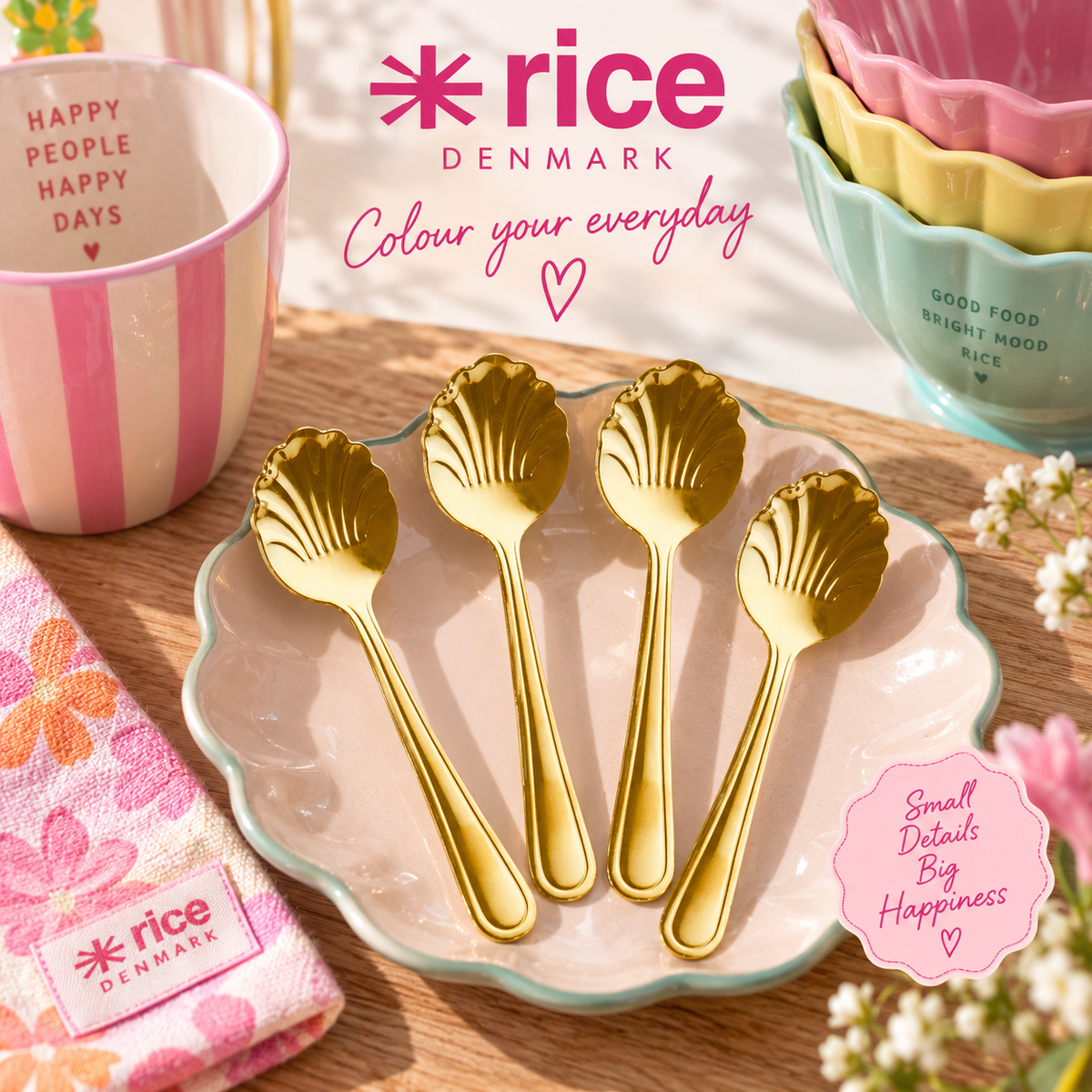 🐚 RICE Denmark Goldene Muschellöffel 4er Set