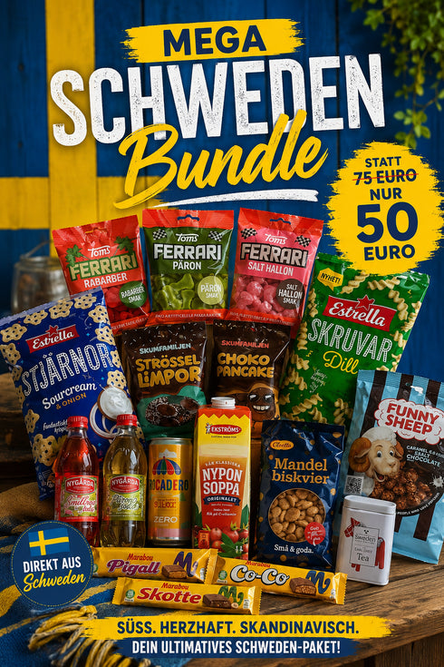 🇸🇪 Mega Schweden-Bundle XXL
Skandinavien zum Auspacken! 🇸🇪🍬🥤
