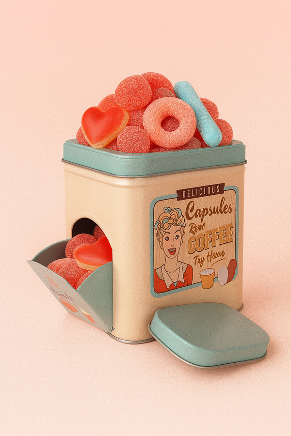 ☕ Retro Kapseldose mit 300 g Kaliber-Naschi 🍬