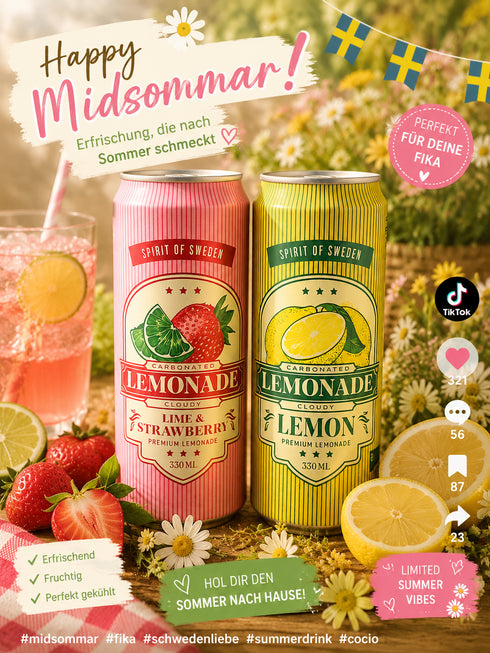 Spirit of Sweden Midsommar Limonade – Zitrone und Erdbeere ☀️🍋 (330 ml)