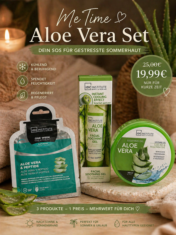 🌿
Ich bin kurz raus – Aloe Vera MeTime Set Maske Gel und Creme