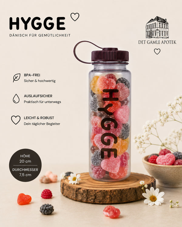 HYGGE Wasserflasche mit Süßigkeiten | Geschenkset | Det Gamle Apotek | Dänisches Design