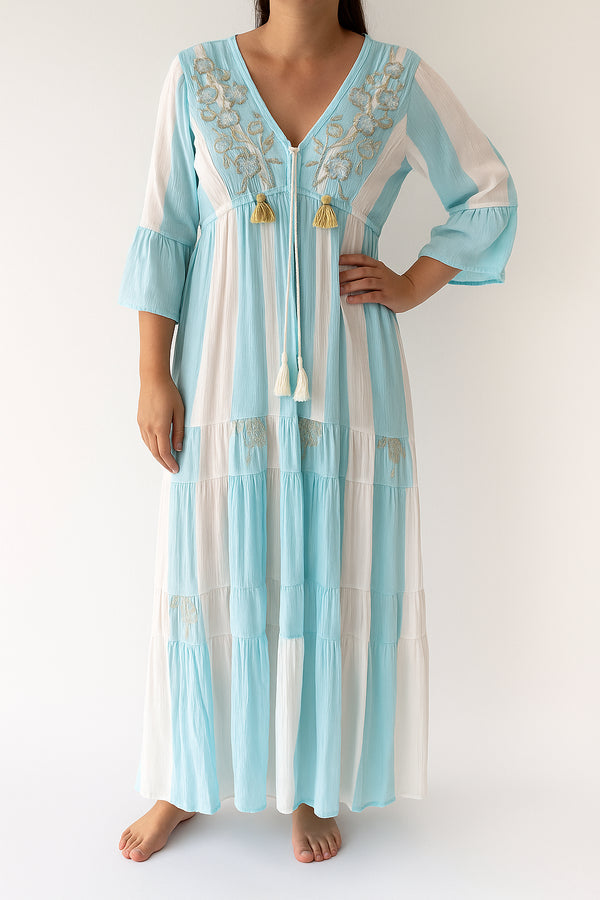 Boho Fashion Maxikleid – Uni-Größe (36–42) – 100% Baumwolle – Musselin