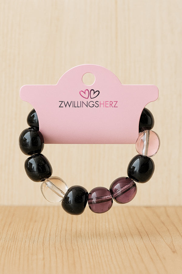 ZWILLINGSHERZ Stretch-Armband – Schwarz, Rosé & Flieder