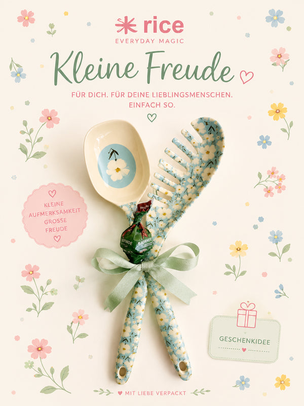 Rice Melamin-Koch- & Nudellöffel Geschenkset 🍝🌸 Gänseblümchen blau