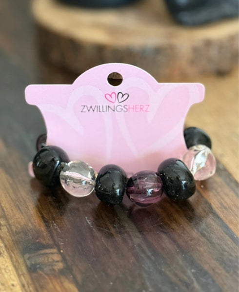 ZWILLINGSHERZ Stretch-Armband – Schwarz, Rosé & Flieder