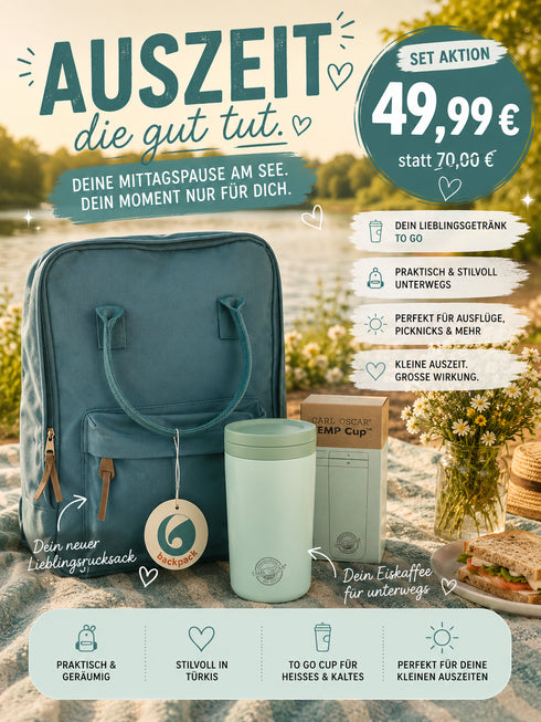 Auszeit-Set Türkis | Rucksack + Thermobecher
