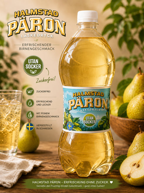 Halmstad Päron Utan Socker – Zuckerfreie Birnenlimonade