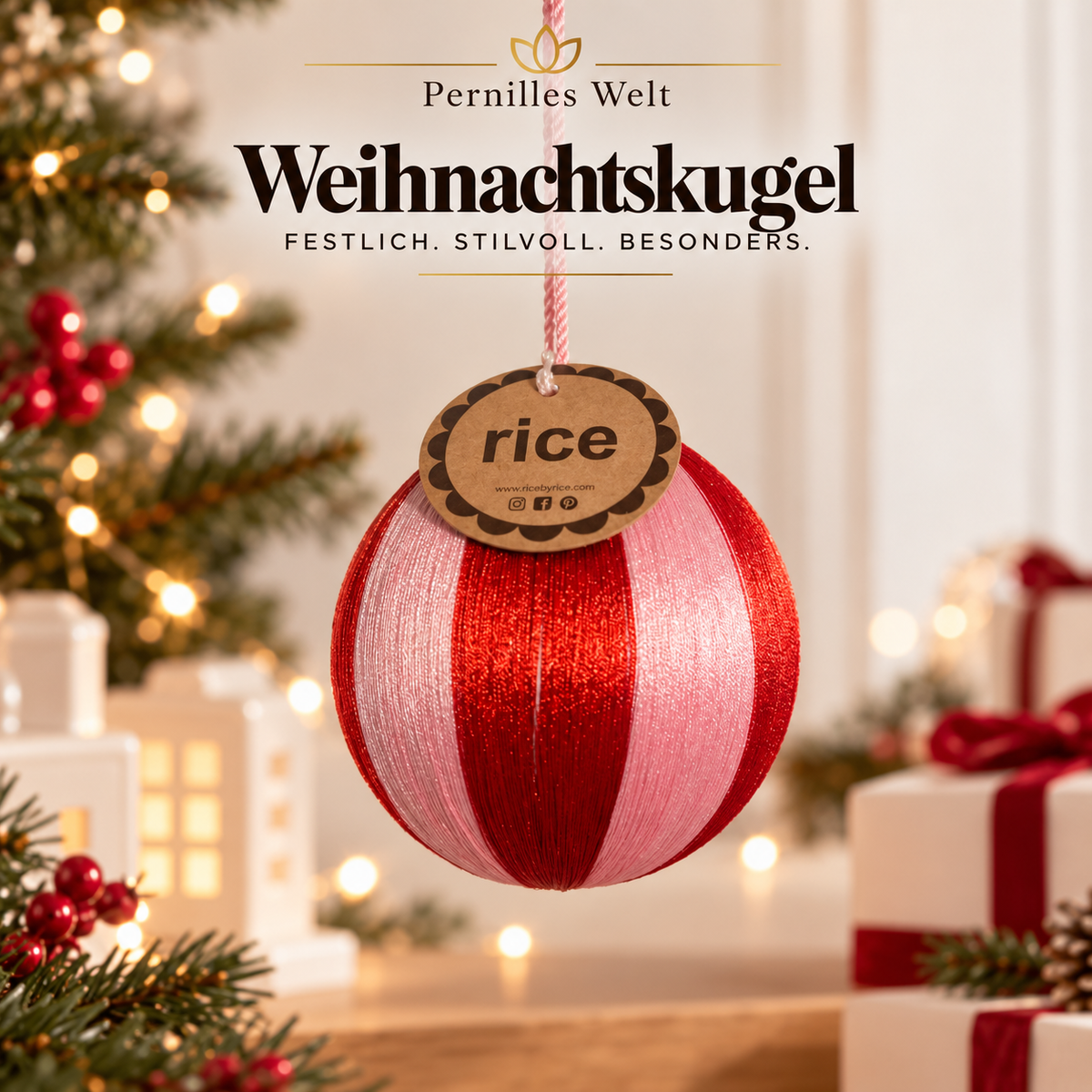 RICE Weihnachtskugel – Rot & Rosa 🎄