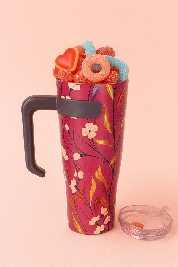🌸 Floral Candy Cup – mit Griff & Herz-Naschi in Rot 🌸