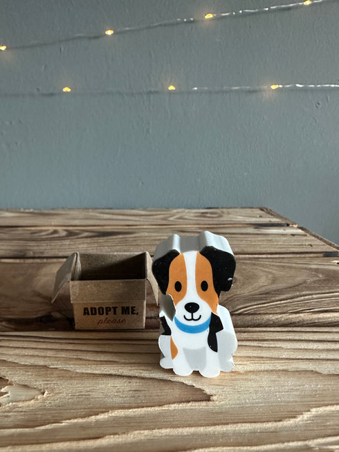 Radiergummi Hund im Karton Braun Weiß