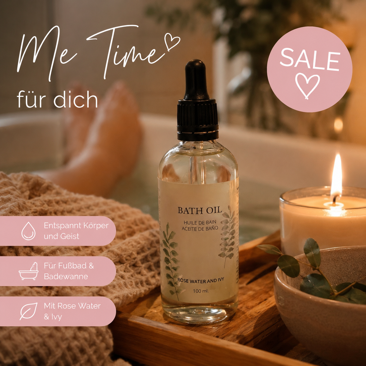🌿 Bath Oil Rose Water & Ivy – Bade- & Fußbadöl, 100 ml