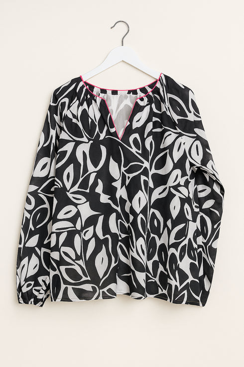 Zwillingsherz Bluse Blume Schwarz L/XL und S/M