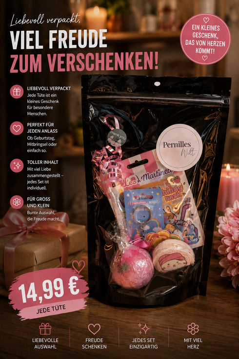 🎁 Pernilles Welt Geschenktüte
Liebevoll gepackt. Jede Tüte ein kleines Geschenk. 💕