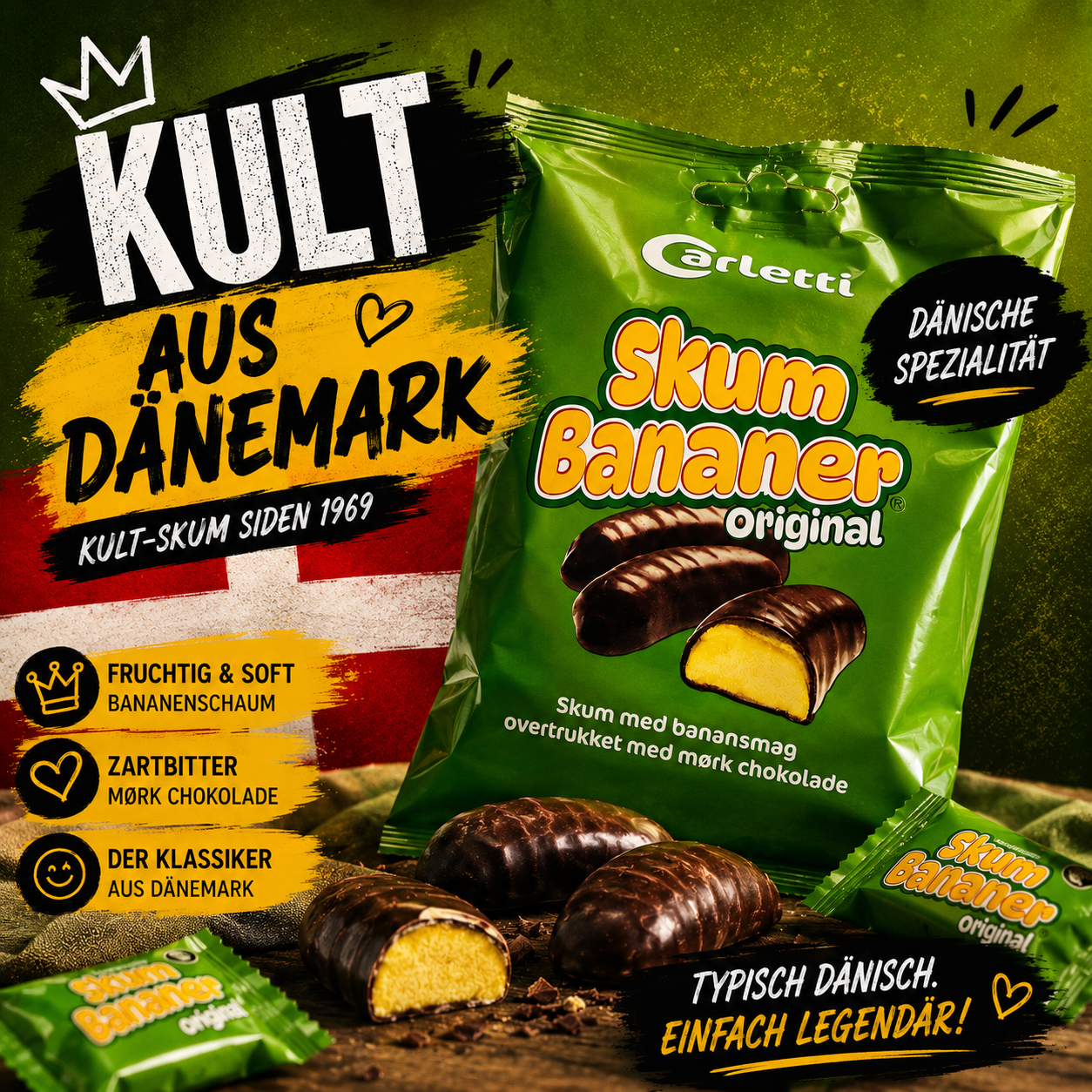 Carletti Skum Bananer Original 60 g
Der Kult-Schaumriegel aus Dänemark! 🇩🇰🍌