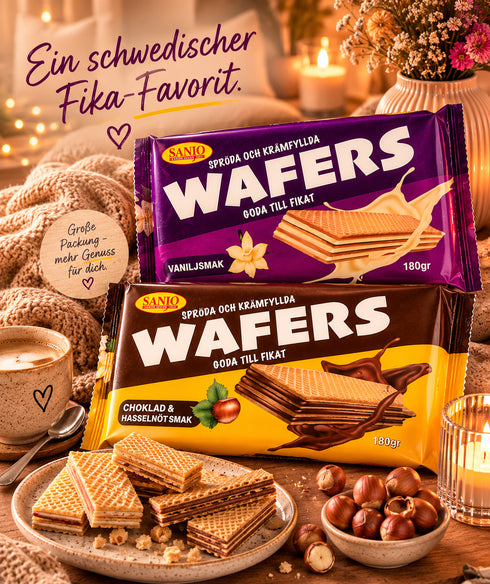 Sanjo Wafers 180 g
Knusprige Waffeln für deine schwedische Fika 🇸🇪☕