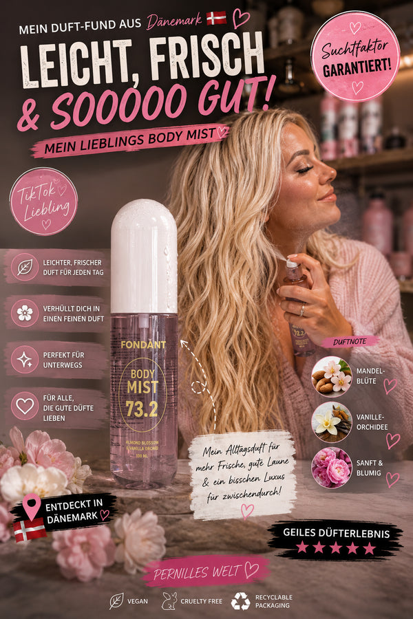 🌸 Fondant Body Mist 73.2 – Mandelblüte & Vanille-Orchidee 🌸
🇩🇰 Mein Duft-Fund aus Dänemark!