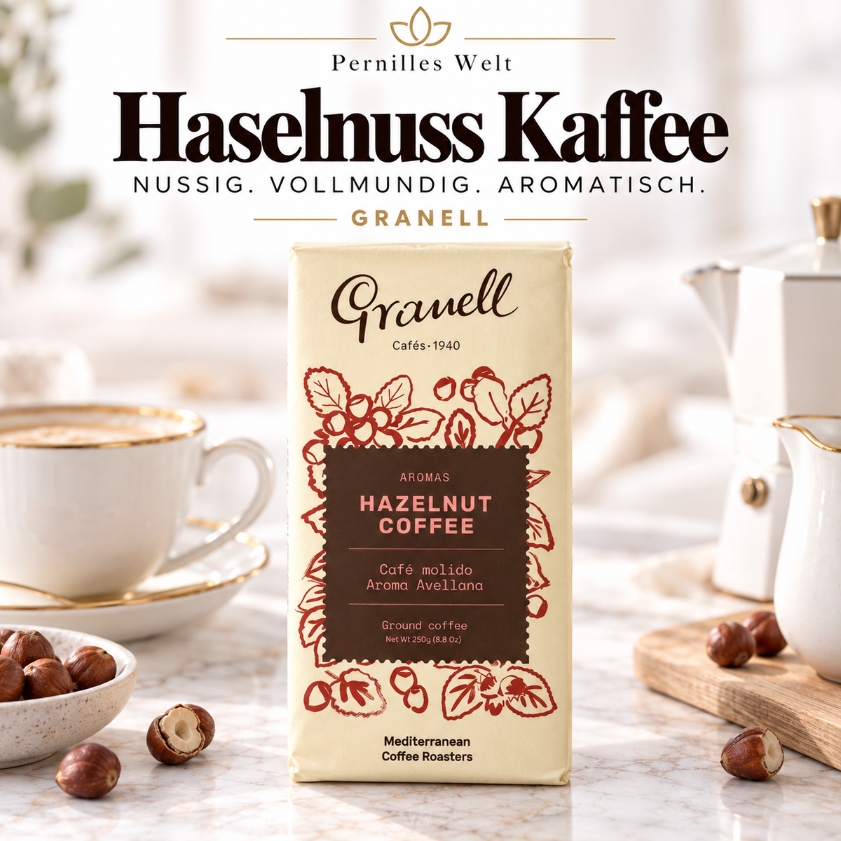 G RANELL HASELNUSS-KAFFEE – 250 G
Gemahlener Arabica-Kaffee mit Haselnuss-Aroma