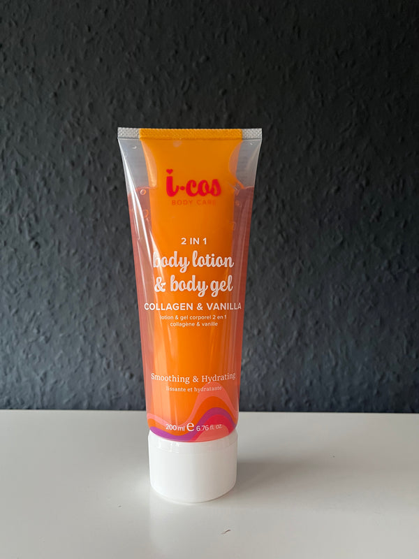 🍯 i-Cos 2 in 1 Body Lotion & Body Gel – Collagen & Vanilla (200 ml)